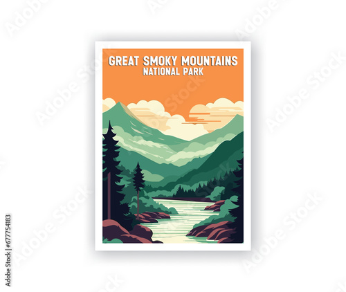 Great Smoky Mountains, National Park Illustration Art. Travel Poster Wall Art. Minimalist Vector art. Vector Style. Template of Illustration Graphic Modern Poster for art prints or banner design. photo