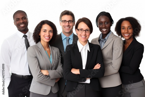 Global Synergy: Witness the Unity of a Multicultural Business Team, Stood Together on a White Background, Illustrating the Success of Diverse Collaboration in a Professional and Inclusive Workspace