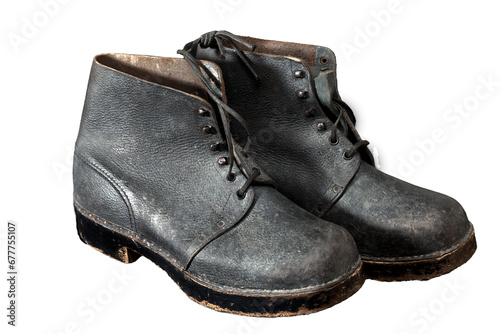 old black leather boots isolated