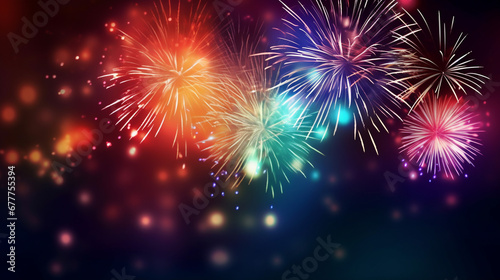 Fireworks in the night sky. Happy new Year background. 