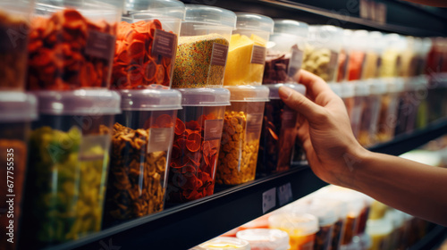 A person shopping at a bulk store with reusable containers photo