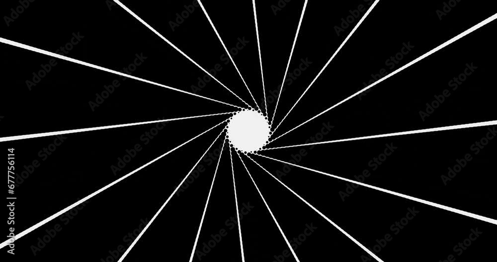 Abstract background with black and white shapes. Spiral effect. Seamless loop video