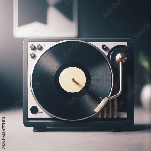 turntable with vinyl record on seample background photo