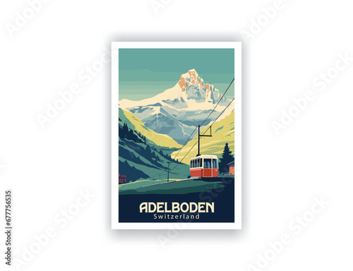 Adelboden, Switzerland. Vintage Travel Posters. Vector art. Famous Tourist Destinations Posters Art Prints Wall Art and Print Set Abstract Travel for Hikers Campers Living Room Decor