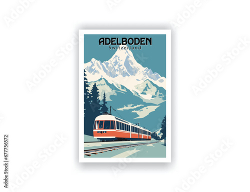 Adelboden, Switzerland. Vintage Travel Posters. Vector art. Famous Tourist Destinations Posters Art Prints Wall Art and Print Set Abstract Travel for Hikers Campers Living Room Decor