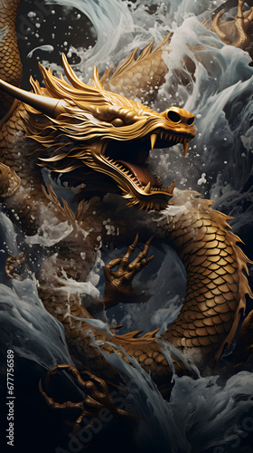 China dragon in water art poster  wallpaper