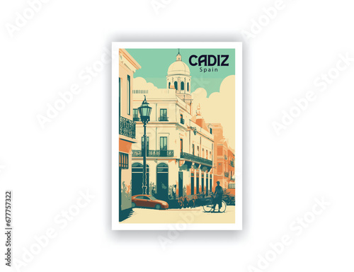 Cadiz, Spain. Vintage Travel Posters. Vector art. Famous Tourist Destinations Posters Art Prints Wall Art and Print Set Abstract Travel for Hikers Campers Living Room Decor