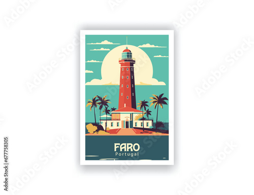 Faro, Portugal. Vintage Travel Posters. Vector art. Famous Tourist Destinations Posters Art Prints Wall Art and Print Set Abstract Travel for Hikers Campers Living Room Decor