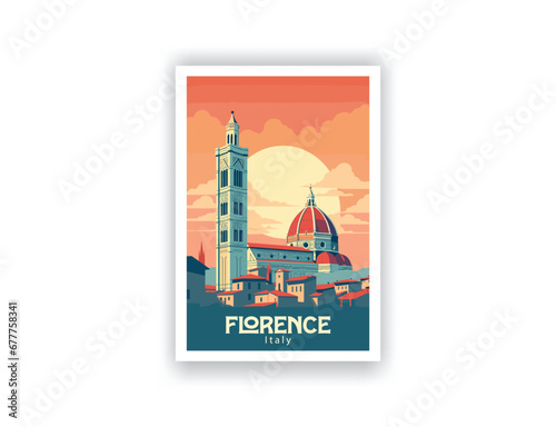 Florence, Italy. Vintage Travel Posters. Vector art. Famous Tourist Destinations Posters Art Prints Wall Art and Print Set Abstract Travel for Hikers Campers Living Room Decor