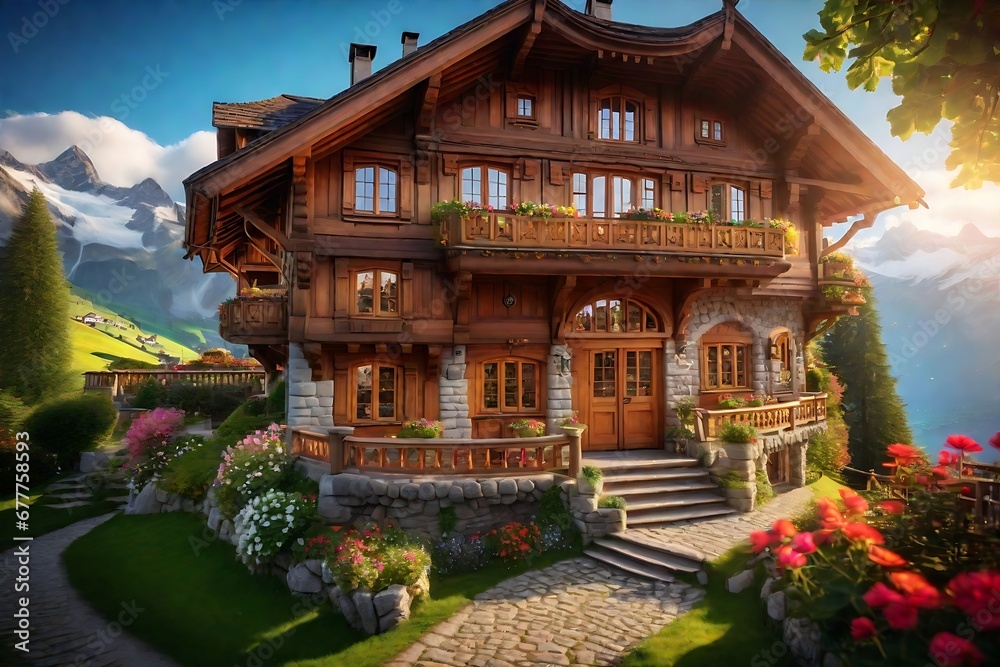 Immerse yourself in the storybook-like charm of an enchanting Swiss cottage, a picturesque dwelling in the heart of the Alps.