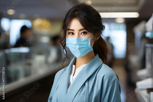 Portrait of scientist, Asian woman, with mask. 