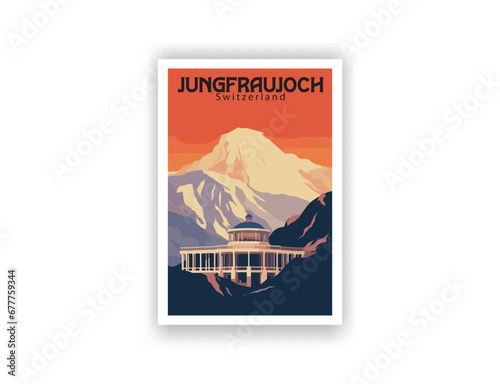 Jungfraujoch, Switzerland. Vintage Travel Posters. Vector art. Famous Tourist Destinations Posters Art Prints Wall Art and Print Set Abstract Travel for Hikers Campers Living Room Decor