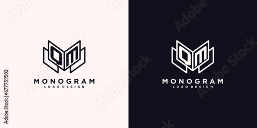 Initials letter QM with book line art education logo symbol vector illustration