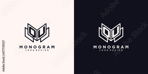 Initials letter QU with book line art education logo symbol vector illustration