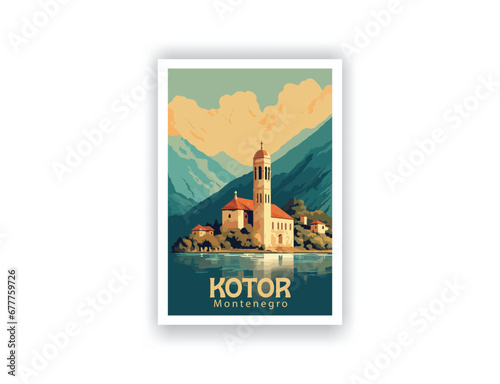 Kotor, Montenegro. Vintage Travel Posters. Vector art. Famous Tourist Destinations Posters Art Prints Wall Art and Print Set Abstract Travel for Hikers Campers Living Room Decor