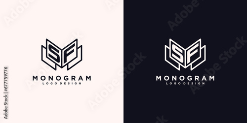 Initials letter SF with book line art education logo symbol vector illustration
