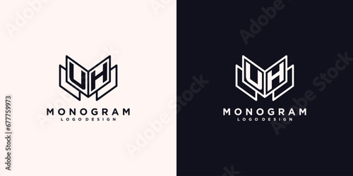 Initials letter UH with book line art education logo symbol vector illustration