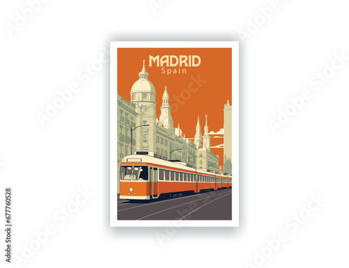 Madrid, Spain. Vintage Travel Posters. Vector art. Famous Tourist Destinations Posters Art Prints Wall Art and Print Set Abstract Travel for Hikers Campers Living Room Decor