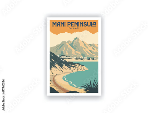 Mani Peninsula. Vintage Travel Posters. Vector art. Famous Tourist Destinations Posters Art Prints Wall Art and Print Set Abstract Travel for Hikers Campers Living Room Decor