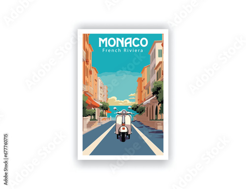 Monaco, French Riviera. Vintage Travel Posters. Vector art. Famous Tourist Destinations Posters Art Prints Wall Art and Print Set Abstract Travel for Hikers Campers Living Room Decor