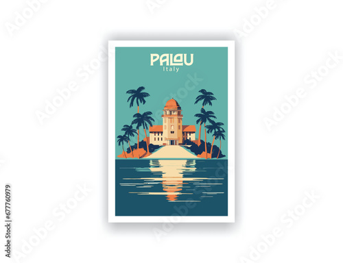 Palau, Italy. Vintage Travel Posters. Vector art. Famous Tourist Destinations Posters Art Prints Wall Art and Print Set Abstract Travel for Hikers Campers Living Room Decor