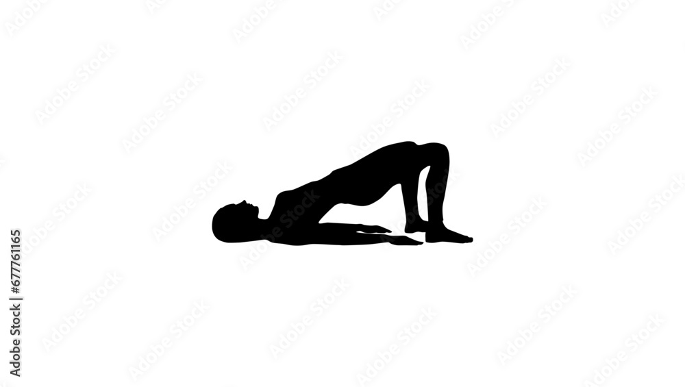 women training on floor, black isolated silhouette women training on floor, black isolated silhouette