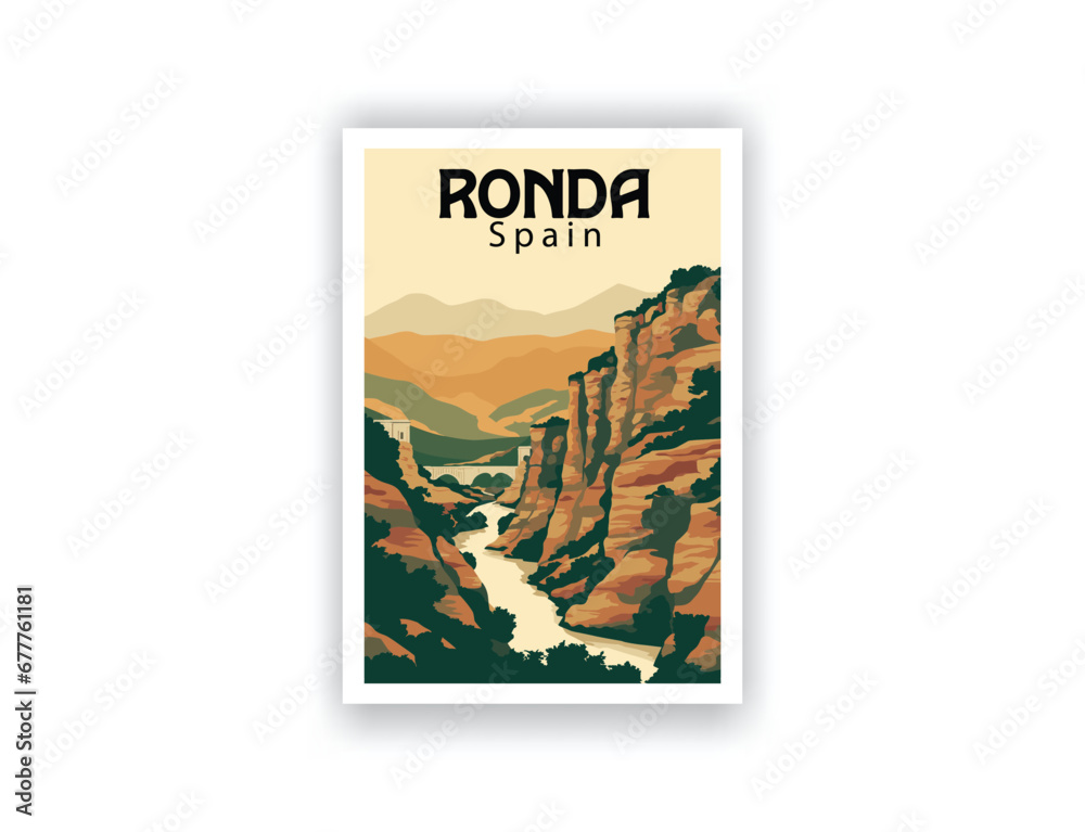 Ronda, Spain. Vintage Travel Posters. Vector art. Famous Tourist Destinations Posters Art Prints Wall Art and Print Set Abstract Travel for Hikers Campers Living Room Decor