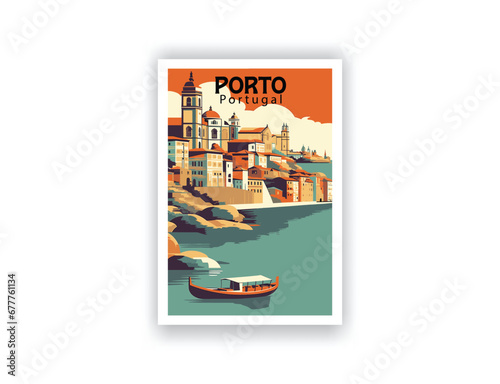 Porto, Portugal. Vintage Travel Posters. Vector art. Famous Tourist Destinations Posters Art Prints Wall Art and Print Set Abstract Travel for Hikers Campers Living Room Decor