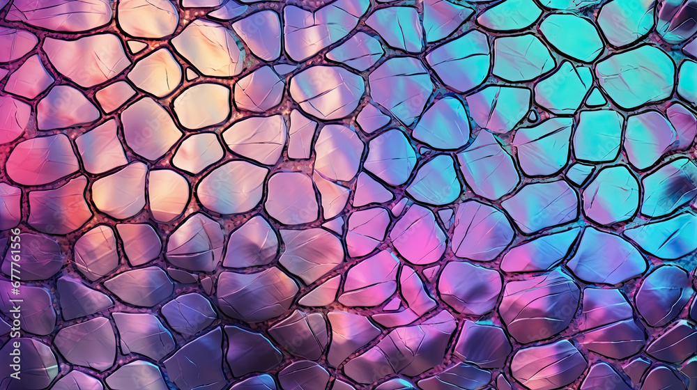 Abstract Holographic Fossil Pattern Texture Scaly Texture, Multicolor Texture With Scales And Reflection. Colorful Pattern. Generative AI Abstract Holographic Fossil Pattern Texture Scaly Texture, Multicolor Texture With Scales And Reflection. Colorful Pattern. Generative AI