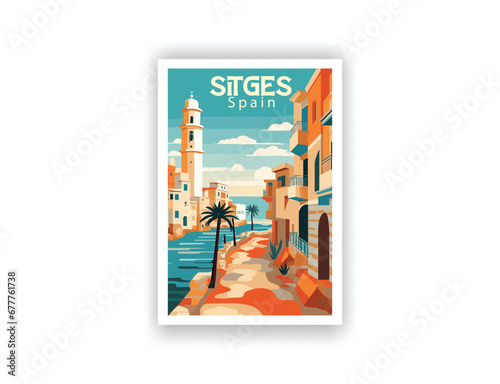Sitges, Spain. Vintage Travel Posters. Vector art. Famous Tourist Destinations Posters Art Prints Wall Art and Print Set Abstract Travel for Hikers Campers Living Room Decor photo