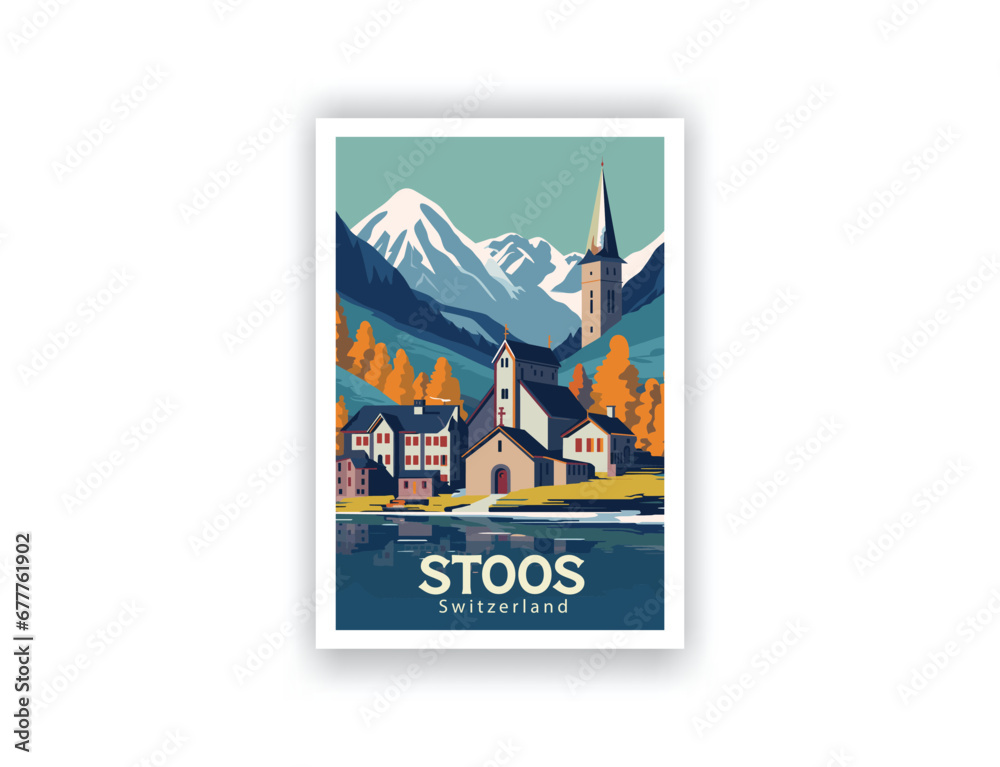Stoos, Switzerland. Vintage Travel Posters. Vector art. Famous Tourist Destinations Posters Art Prints Wall Art and Print Set Abstract Travel for Hikers Campers Living Room Decor