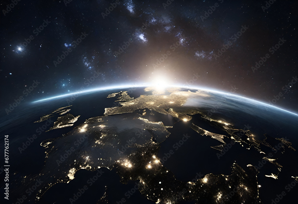 Naklejka premium planet earth from space view with shiny stars