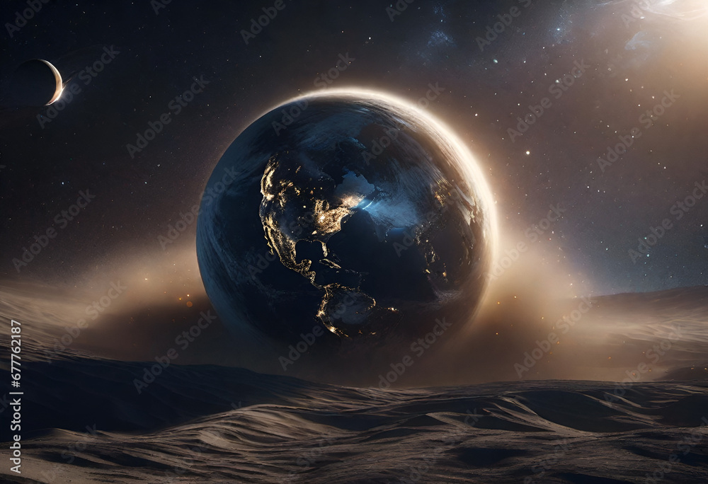 Fototapeta premium planet earth from space view with shiny stars