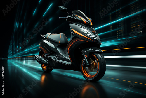 scooter in motion, creating an abstract photo that highlights the sleek lines and innovative design elements, turning the act of riding into a visual work of art. © Tania