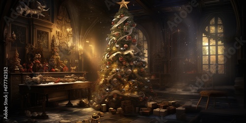 Weihnachtliche Stimmung rund um den Weihnachtsbaum. Generative AI photo
