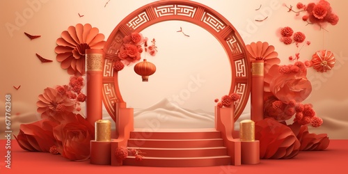 3d podium background themed chinese new year. Generative AI photo