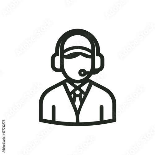 Black line customer service representative icon on white background. Vector illustration