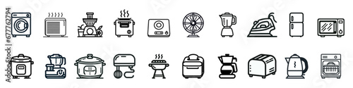 Set of Black Line Vector Icons for Kitchen Appliances Isolated on White Background. Vector illustration