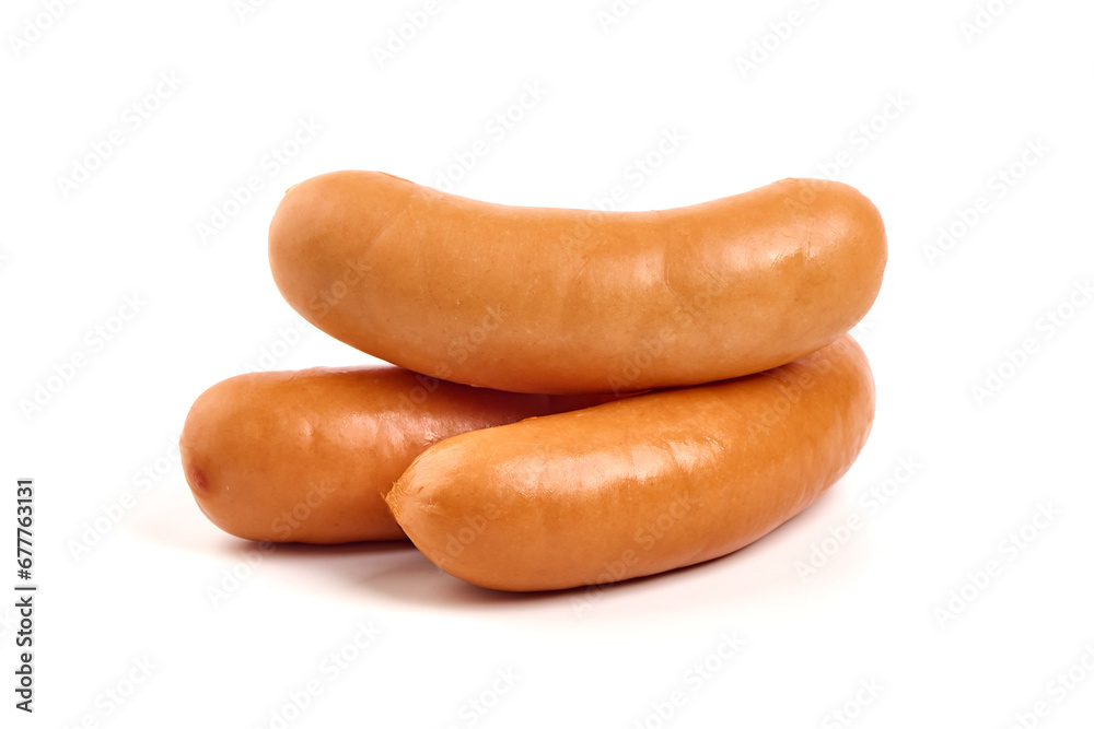 Boiled pork sausages, isolated on white background. High resolution image. Boiled pork sausages, isolated on white background. High resolution image.