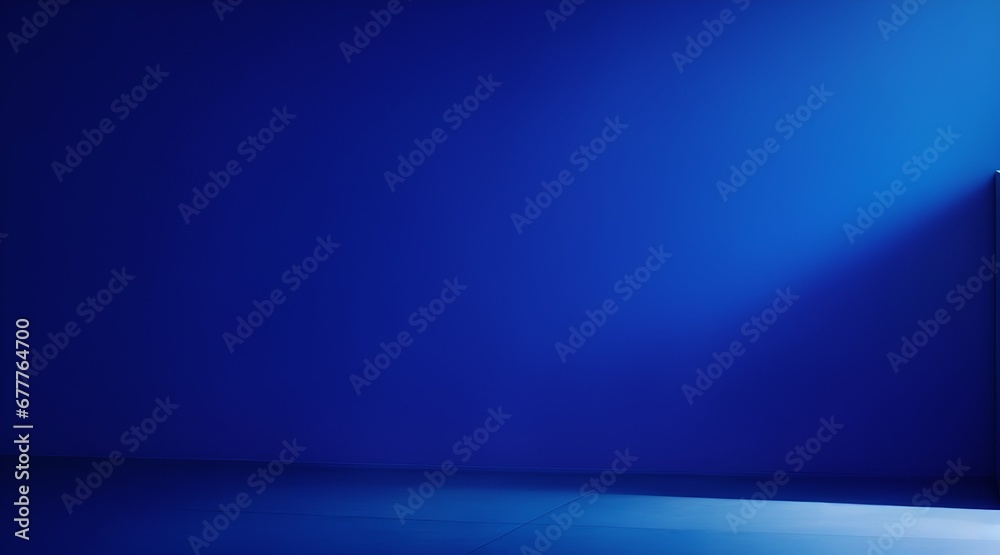 For design or creative work, This is a beautiful Indigo backdrop image of an empty area in Indigo tones with play of light and shadow on the wall and floor. Indigo background for product presentation