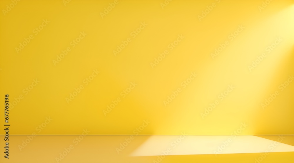 For design or creative work, This is a beautiful Yellow backdrop image of an empty area in Yellow tones with play of light and shadow on the wall and floor. Yellow background for product presentation
