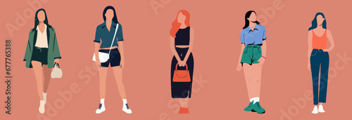 Minimalistic Illustrations of five Faceless Fashion Women | Vector Graphics Bundle