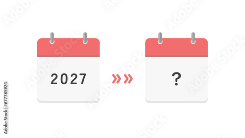 2027の文字と?マークの年間カレンダー - 予定･計画の延期・変更・未定のイメージ素材
