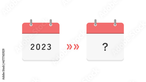 2023の文字と?マークの年間カレンダー - 予定･計画の延期・変更・未定のイメージ素材
