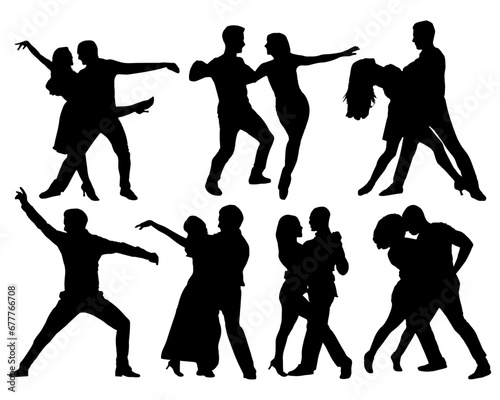 Silhouettes of dancing people, vector illustration.