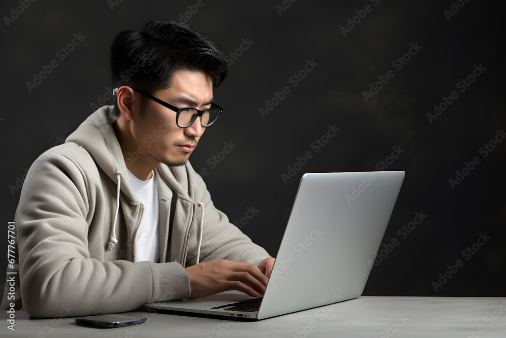 Young man working laptop 