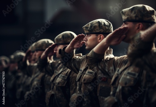 American soldiers are making a salute gesture photo