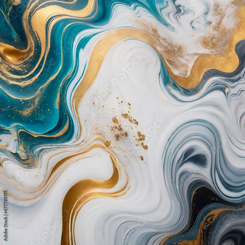 Blue marble and gold abstract background texture. Indigo ocean blue marbling with natural luxury style swirls of marble and gold powder