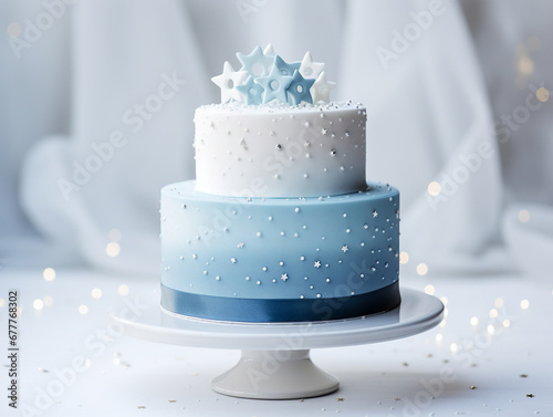 elegantly decorated birthday or wedding cake, minimalist design photo