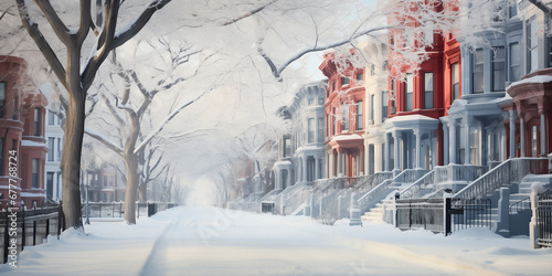 cozy snow-covered winter streets of the city in anticipation of the New Year holidays
